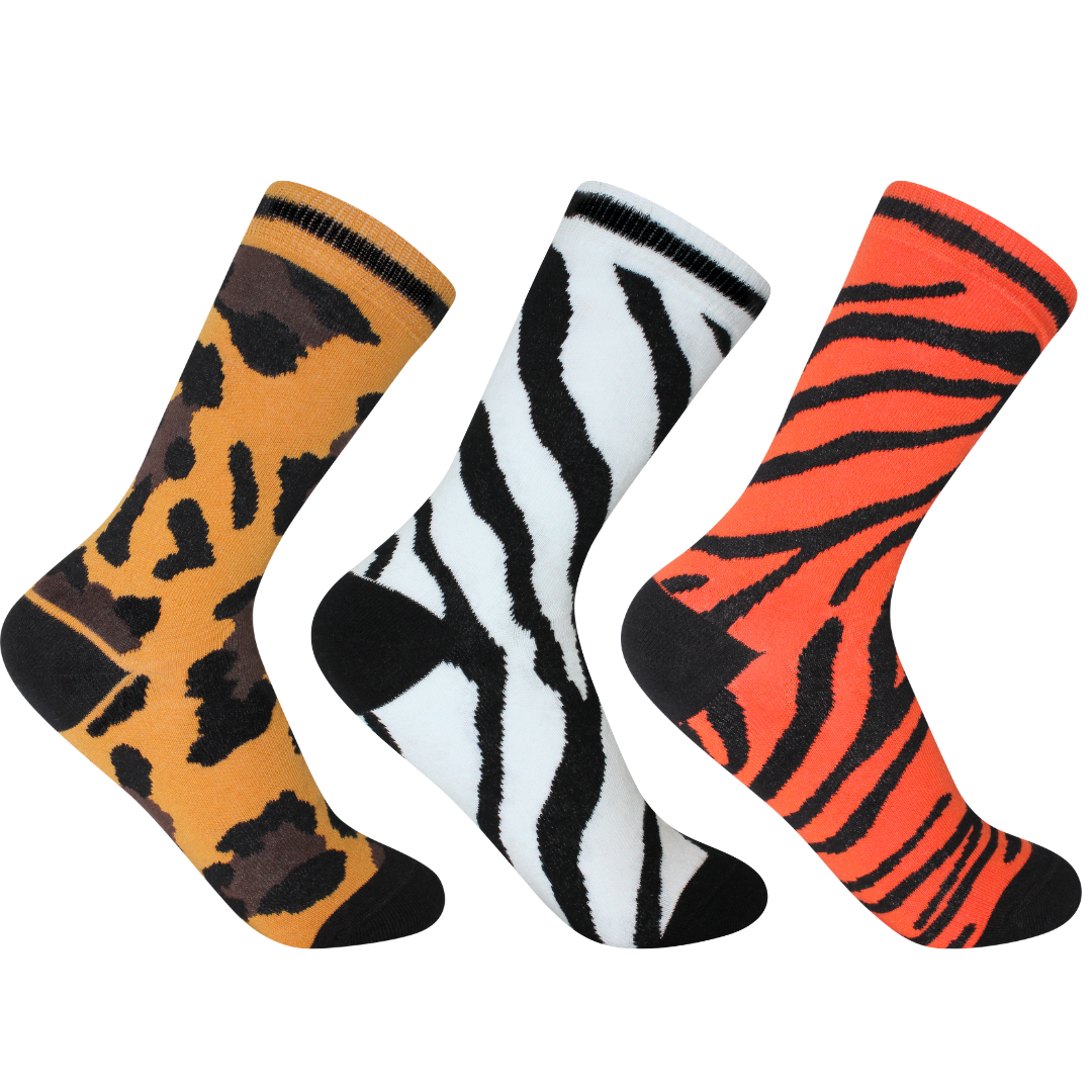 Wild Stripes and Spots: Exotic Animal Print Socks Gift Box