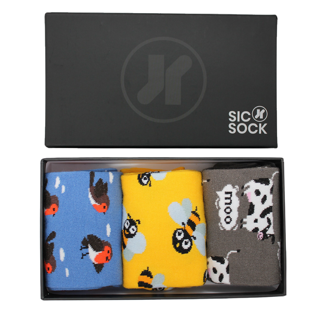 Bird, Bee and Bovine: A Trio of Nature-Themed Socks Gift Box