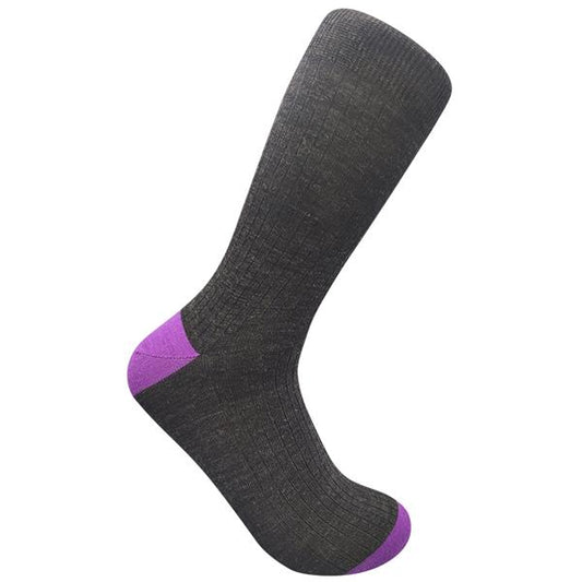 Wild Atlantic Sock Collection Luxury  Cotton Ribbed Socks Grey/Lilac | Men