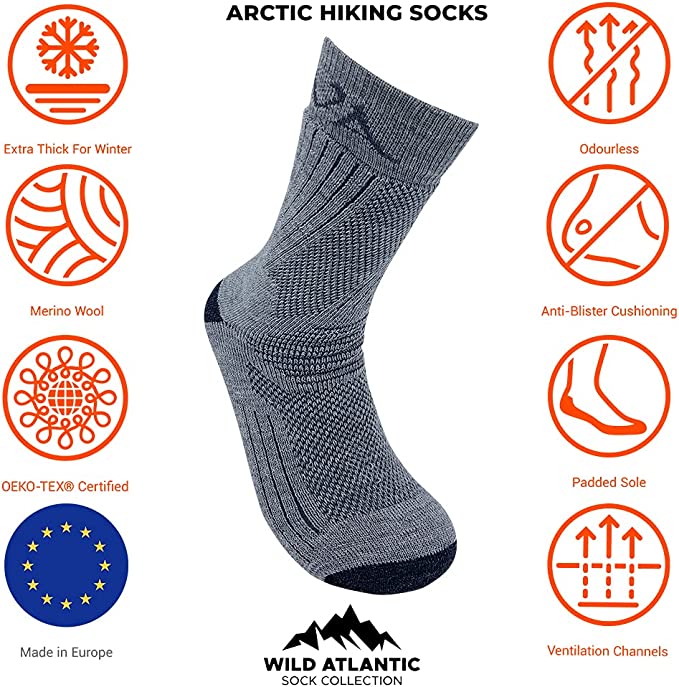 Arctic - Merino Wool Hiking Socks | (4 Pack) | Size UK 7 - 11