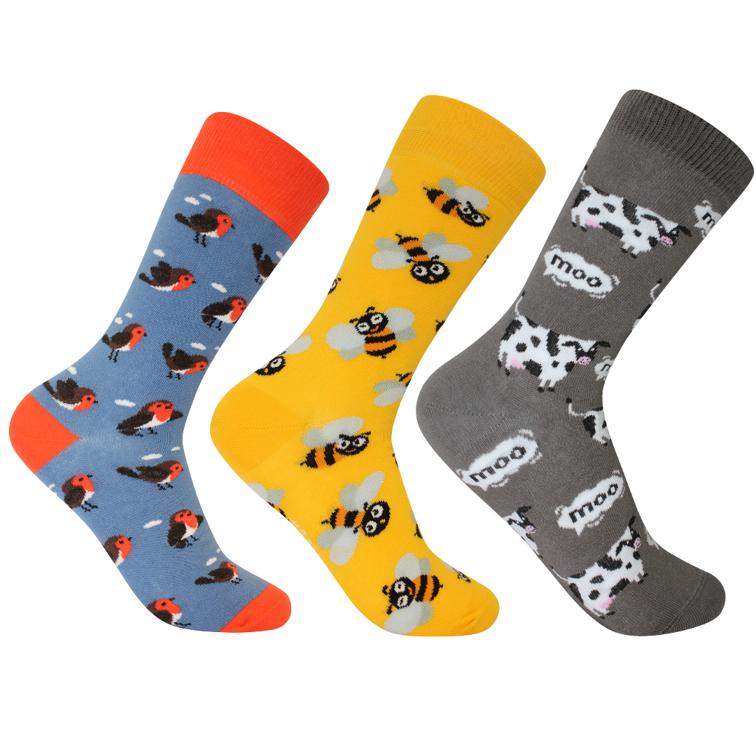 Bird, Bee and Bovine: A Trio of Nature-Themed Socks Gift Box