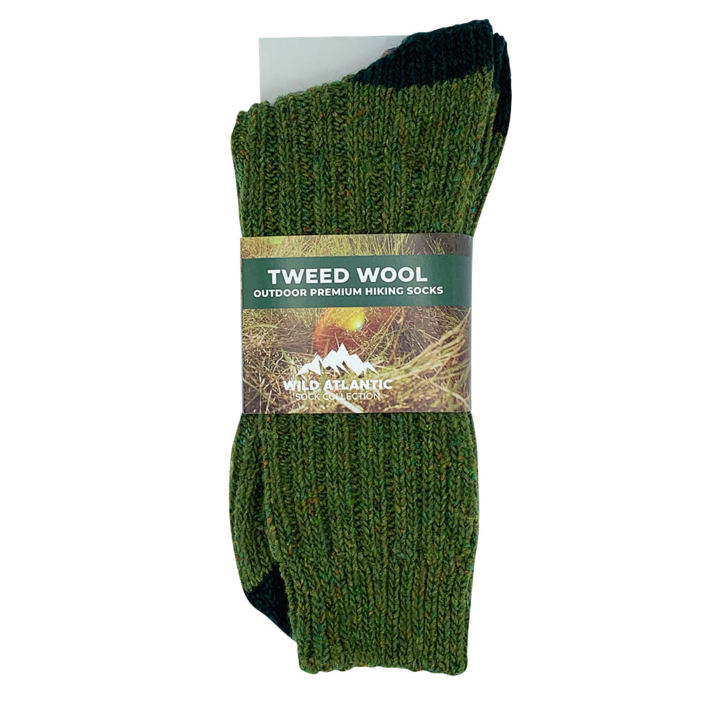 Tweed Wool Socks For Hiking / Wellington / Lounging Socks | Dark Green | Men (UK 7-11)