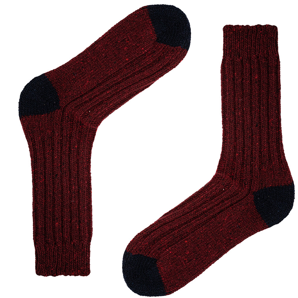 Tweed Wool Socks For Hiking / Wellington / Lounging Socks | Wine | Men (UK 7-11)
