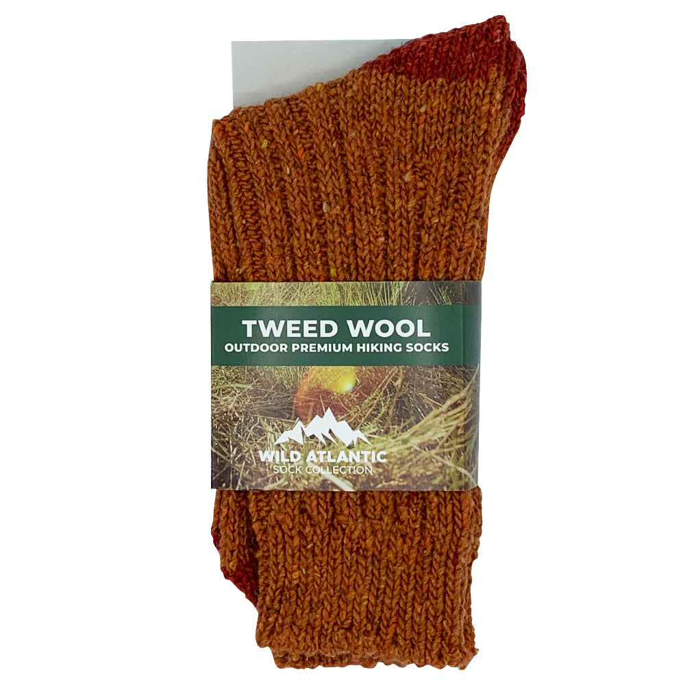 Tweed Wool Socks For Hiking / Wellington / Lounging Socks |Orange |Women (UK 4-7)