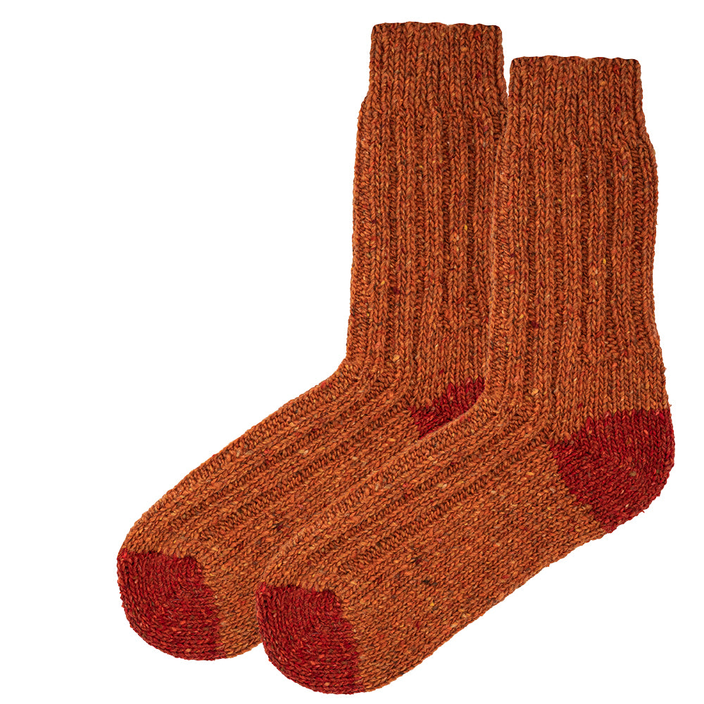 Tweed Wool Socks For Hiking / Wellington / Lounging Socks |Orange |Women (UK 4-7)