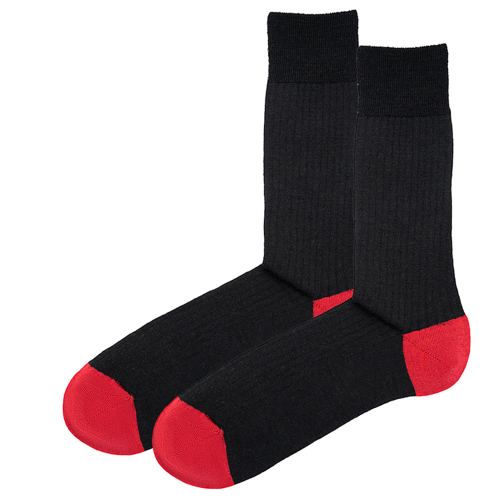 Wild Atlantic Sock Collection Luxury  Cotton Ribbed Socks Black/Red | Men