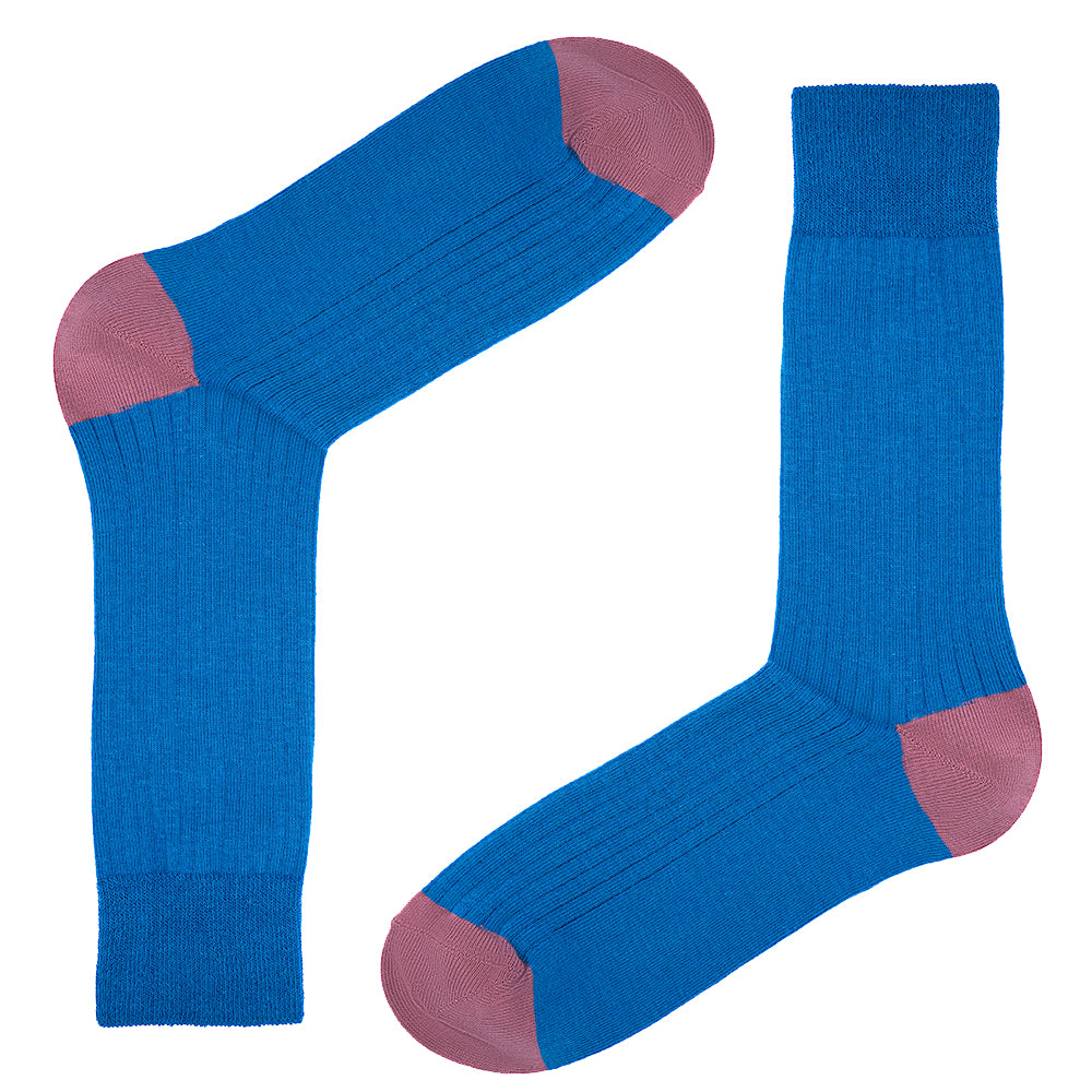 Wild Atlantic Sock Collection Luxury  Cotton Ribbed Socks Blue/Pink| Men