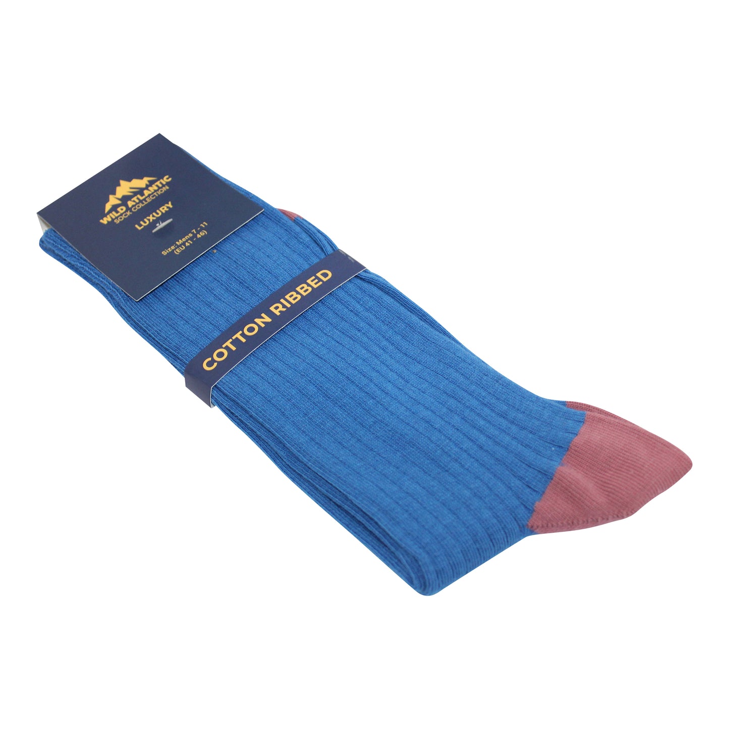 Wild Atlantic Sock Collection Luxury  Cotton Ribbed Socks Blue/Pink| Men