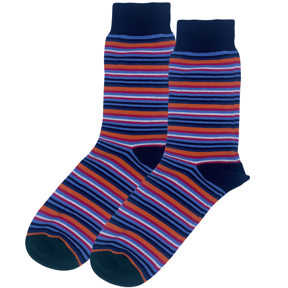 Wild Atlantic Sock Collection Luxury Navy Multistripe Socks | Men