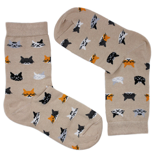 Whisker Haven Beige Kitty Crew Socks Size UK 12 - 3