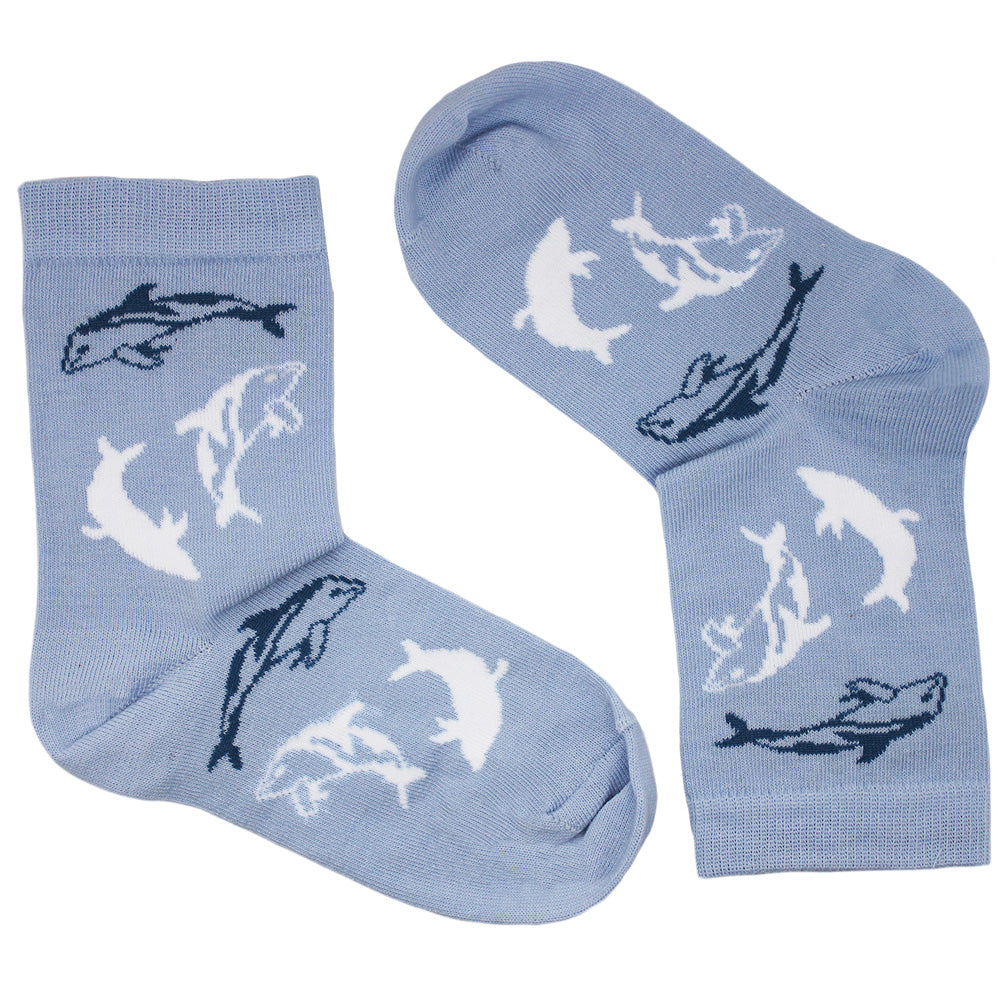 Ocean Blue Dolphin Wave Socks Size UK 12 - 3