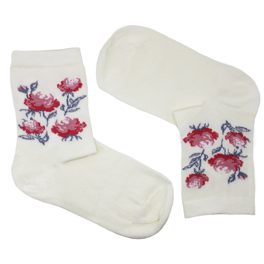 Petals of Elegance Cream Rose Socks Size UK 12 - 3