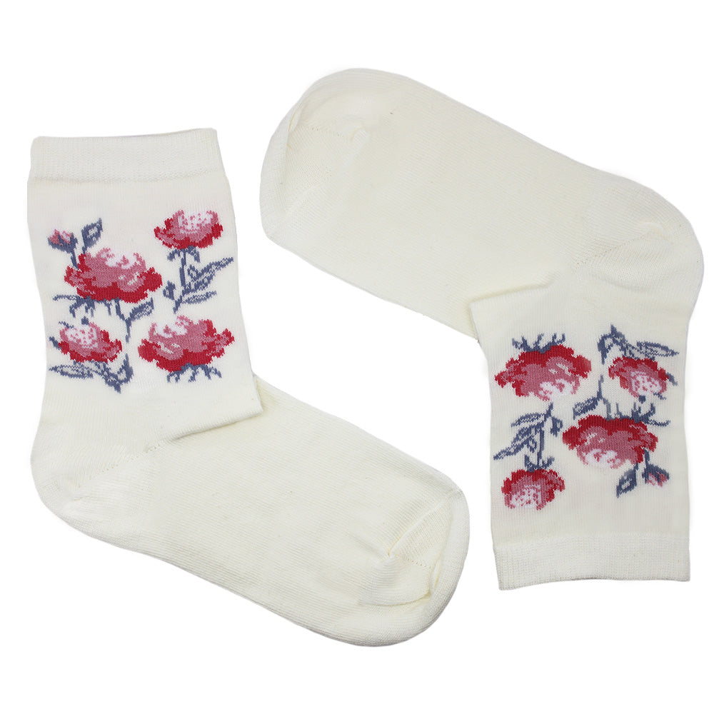 Petals of Elegance Cream Rose Socks Size UK 12 - 3