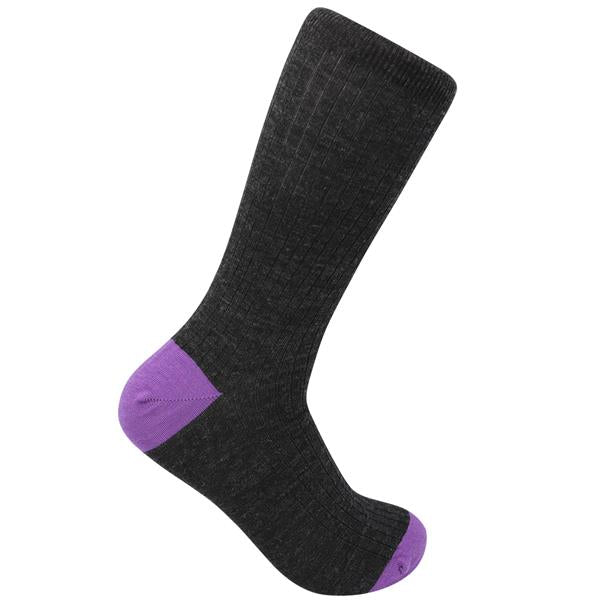 Wild Atlantic Sock Collection Luxury  Wool Ribbed Socks Charcoal/Lilac | Men